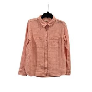 L.L. Bean Cloud Gauze Pink Button Down 100% Cotton Women’s Large Casual